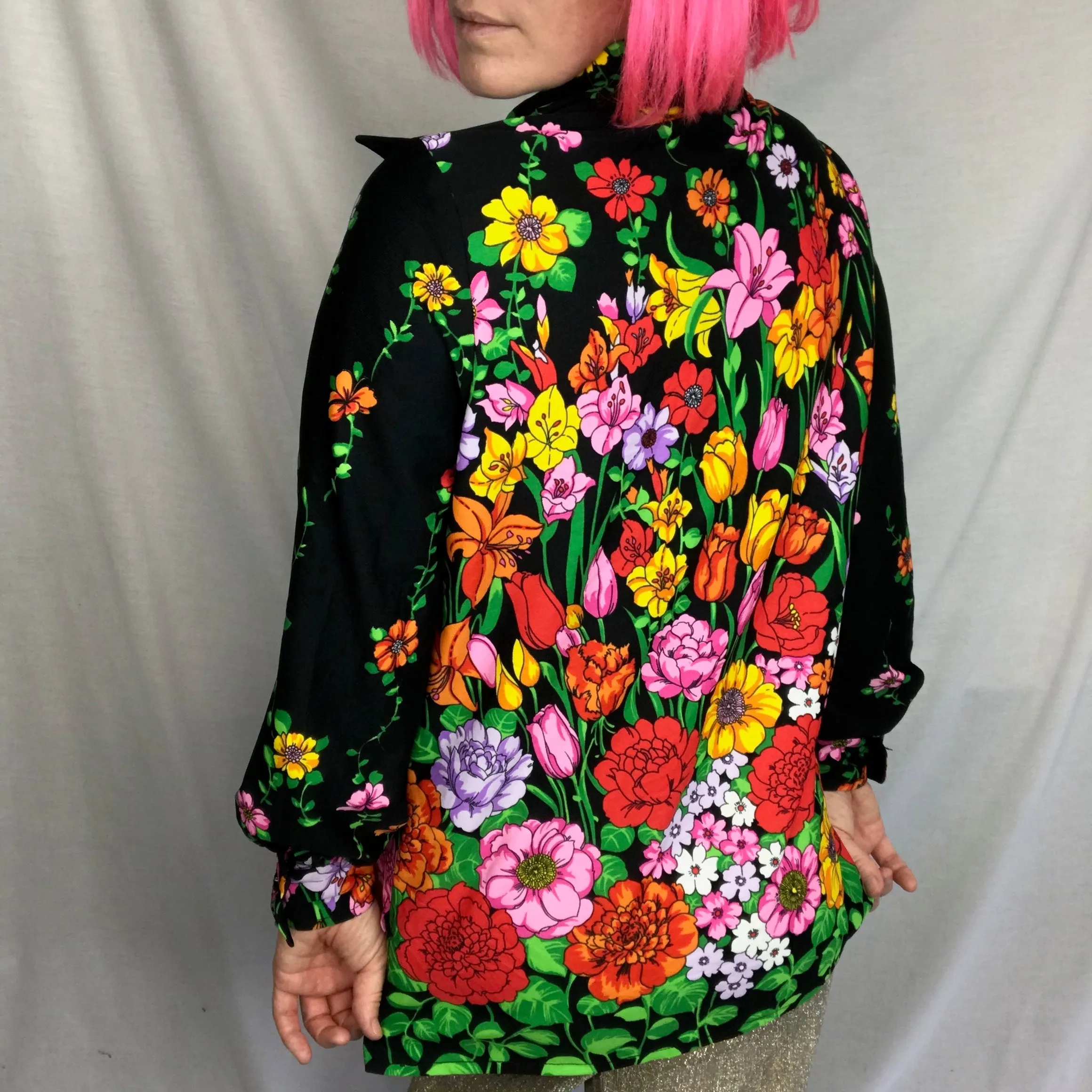 Vintage 60s 70s | Novelty Floral Psychedelic Mod Boho Disco Blouse Shirt Top | M