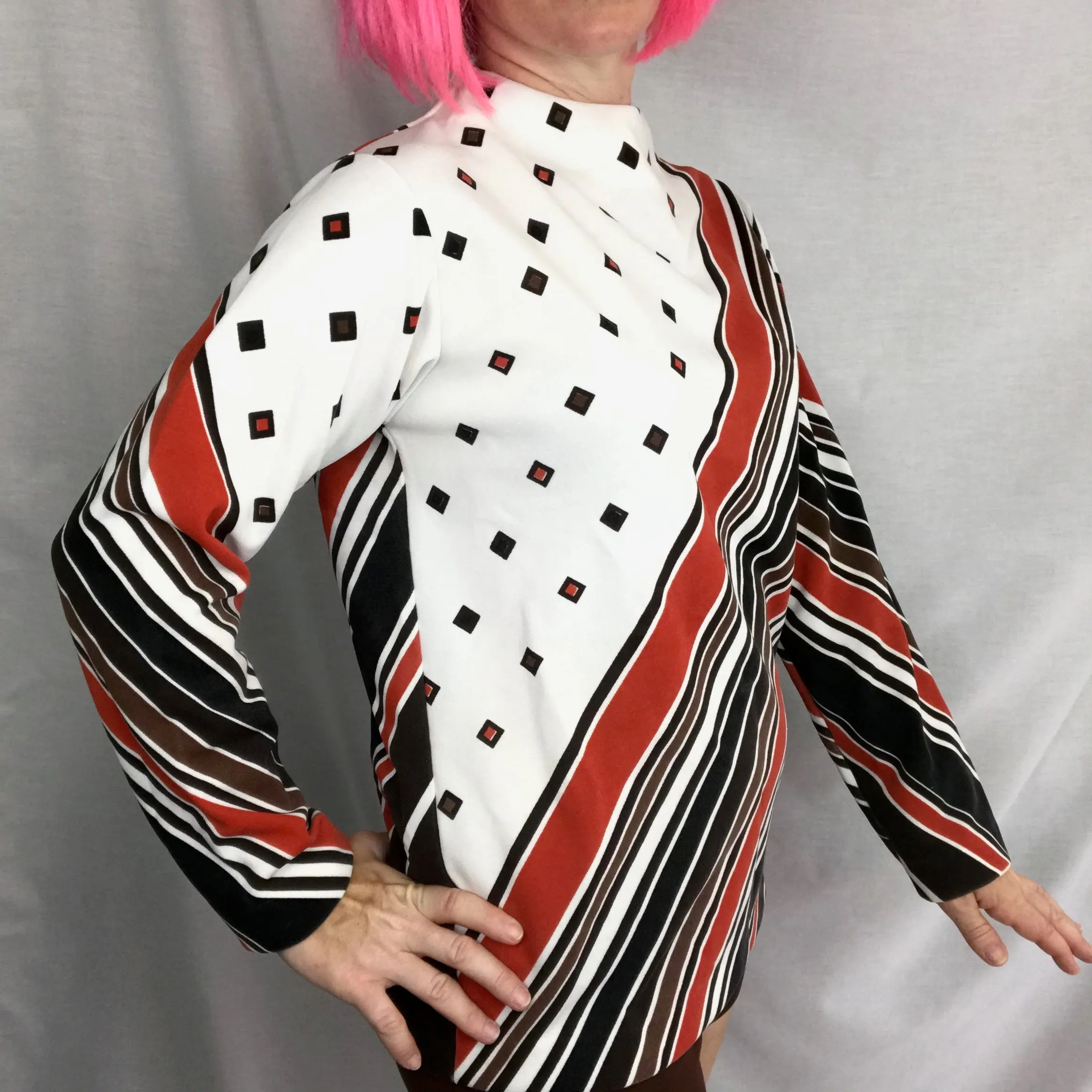 Vintage 60s 70s | Novelty Geometric Psychedelic Mod Boho Blouse Shirt Top | M