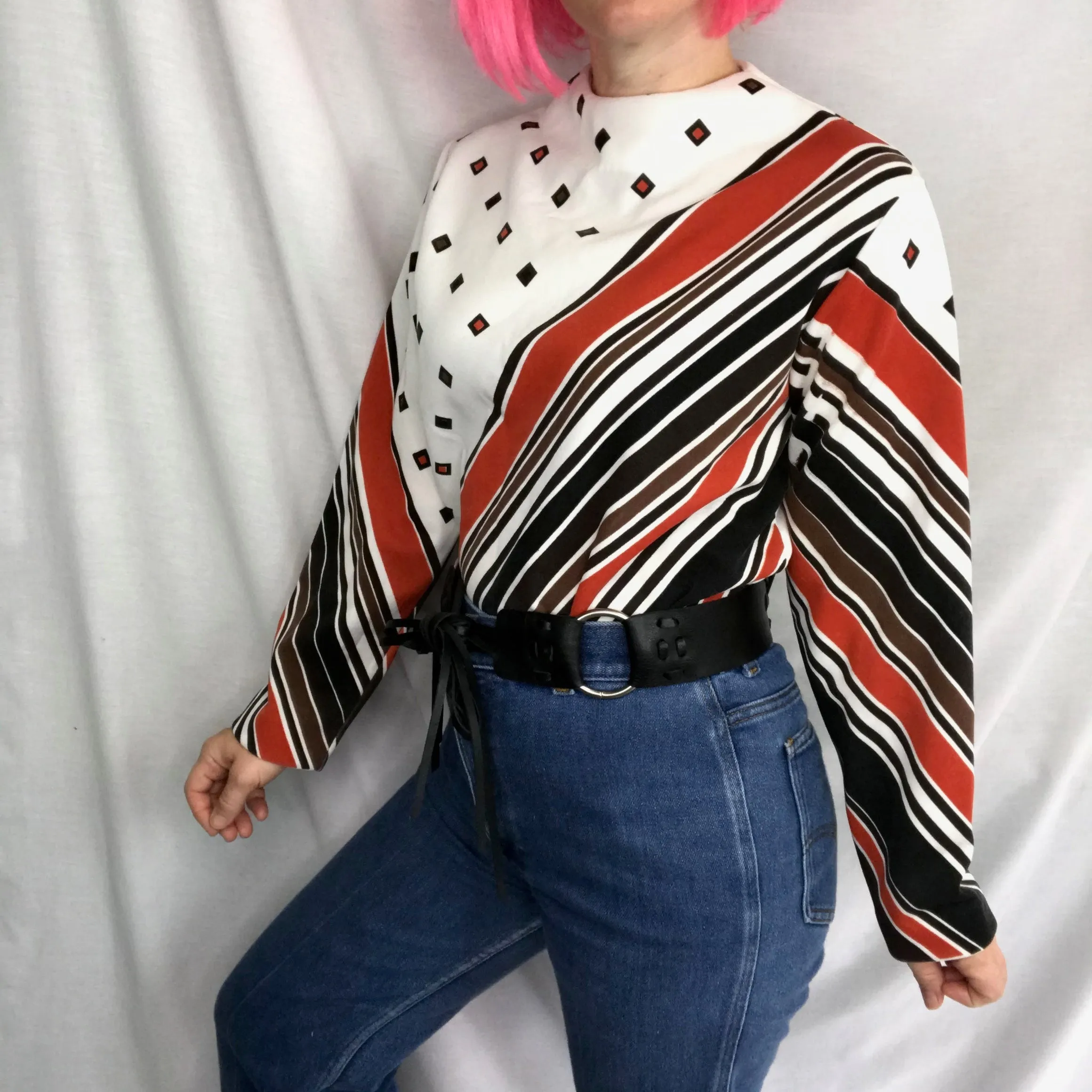 Vintage 60s 70s | Novelty Geometric Psychedelic Mod Boho Blouse Shirt Top | M