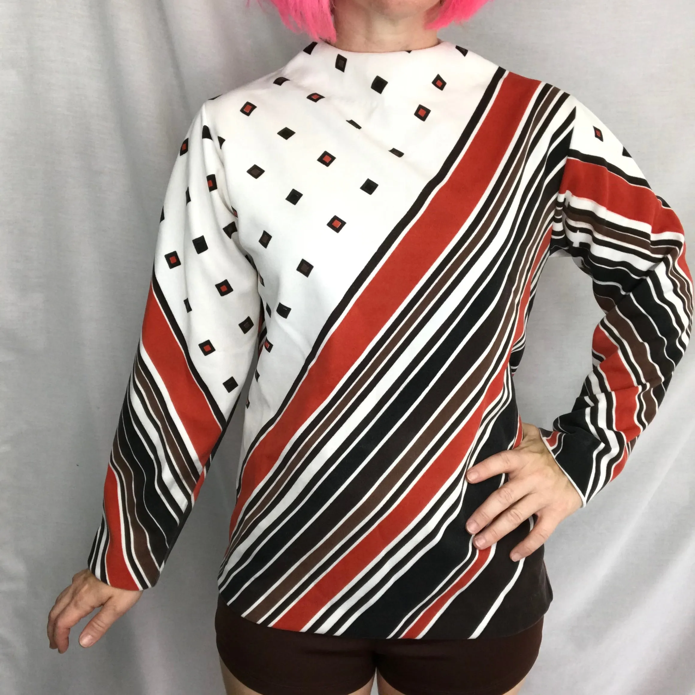 Vintage 60s 70s | Novelty Geometric Psychedelic Mod Boho Blouse Shirt Top | M