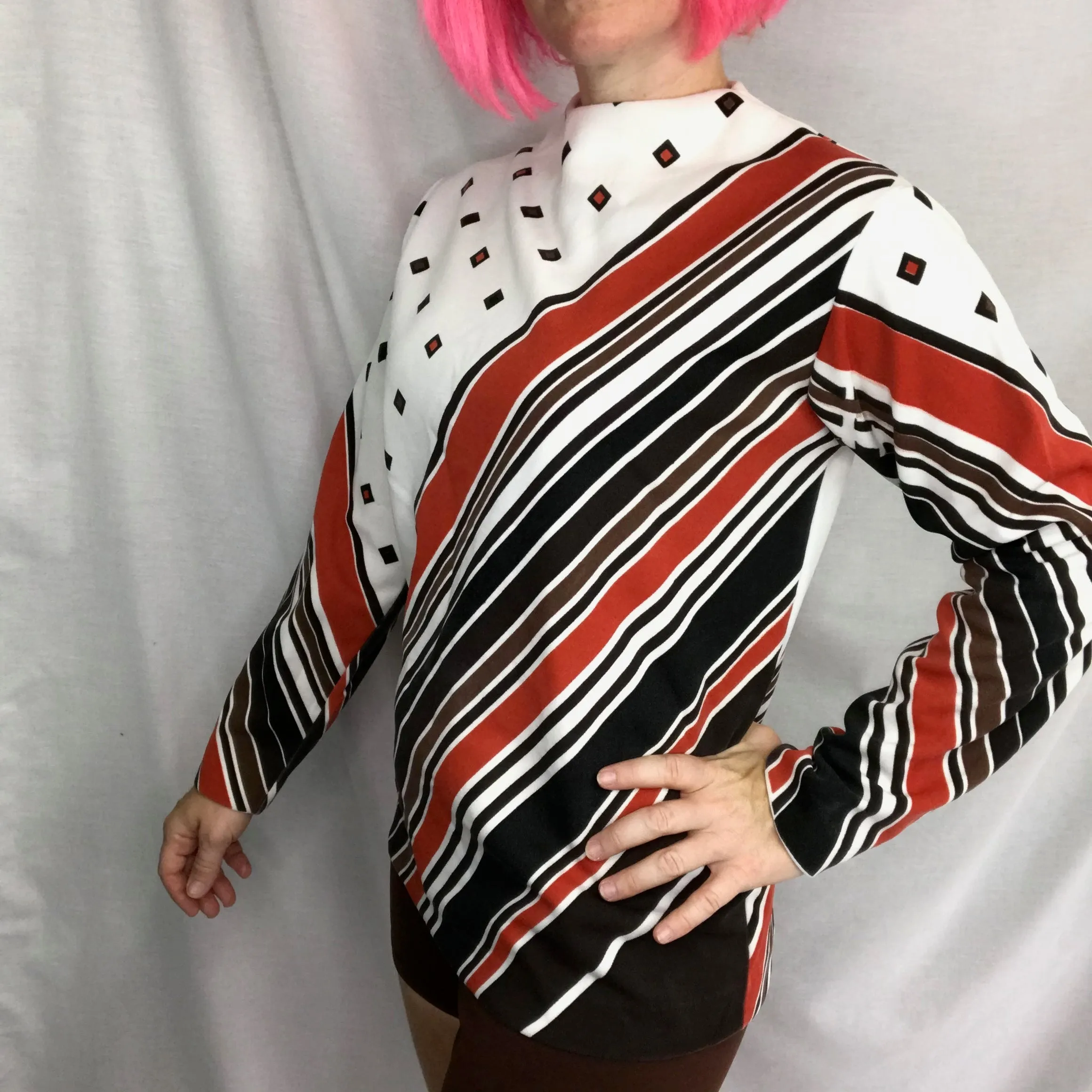 Vintage 60s 70s | Novelty Geometric Psychedelic Mod Boho Blouse Shirt Top | M