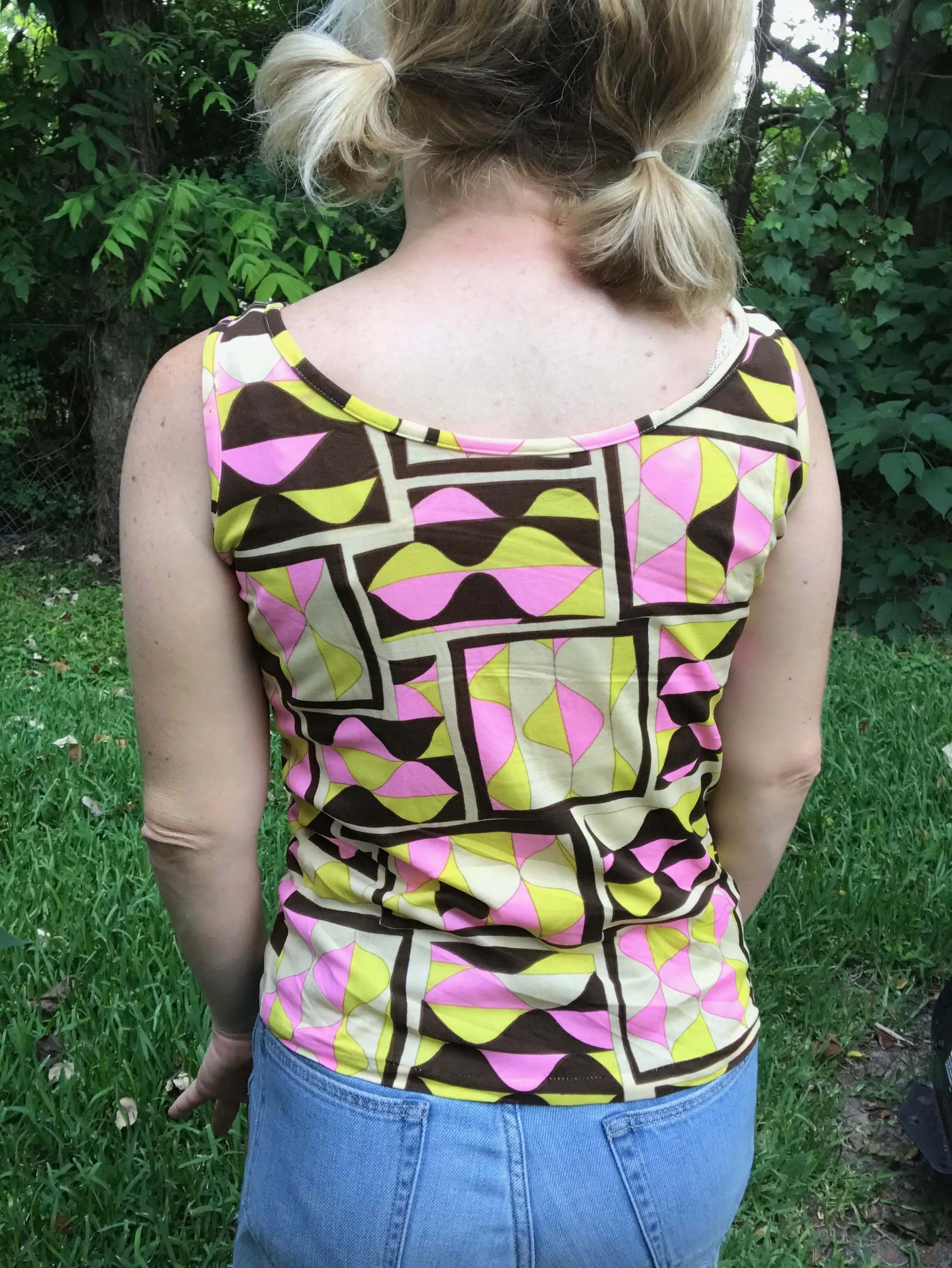 Vintage 60s 70s | Novelty Op Art Psychedelic Tank Top Mod Boho Disco Blouse | S