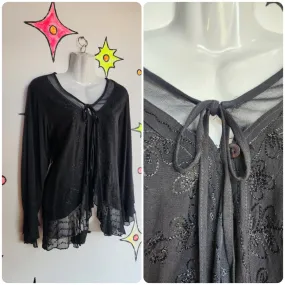 Vintage 90s | Black Ruffle Neck Fairy Pirate Boho Steampunk Blouse Top | One Sz