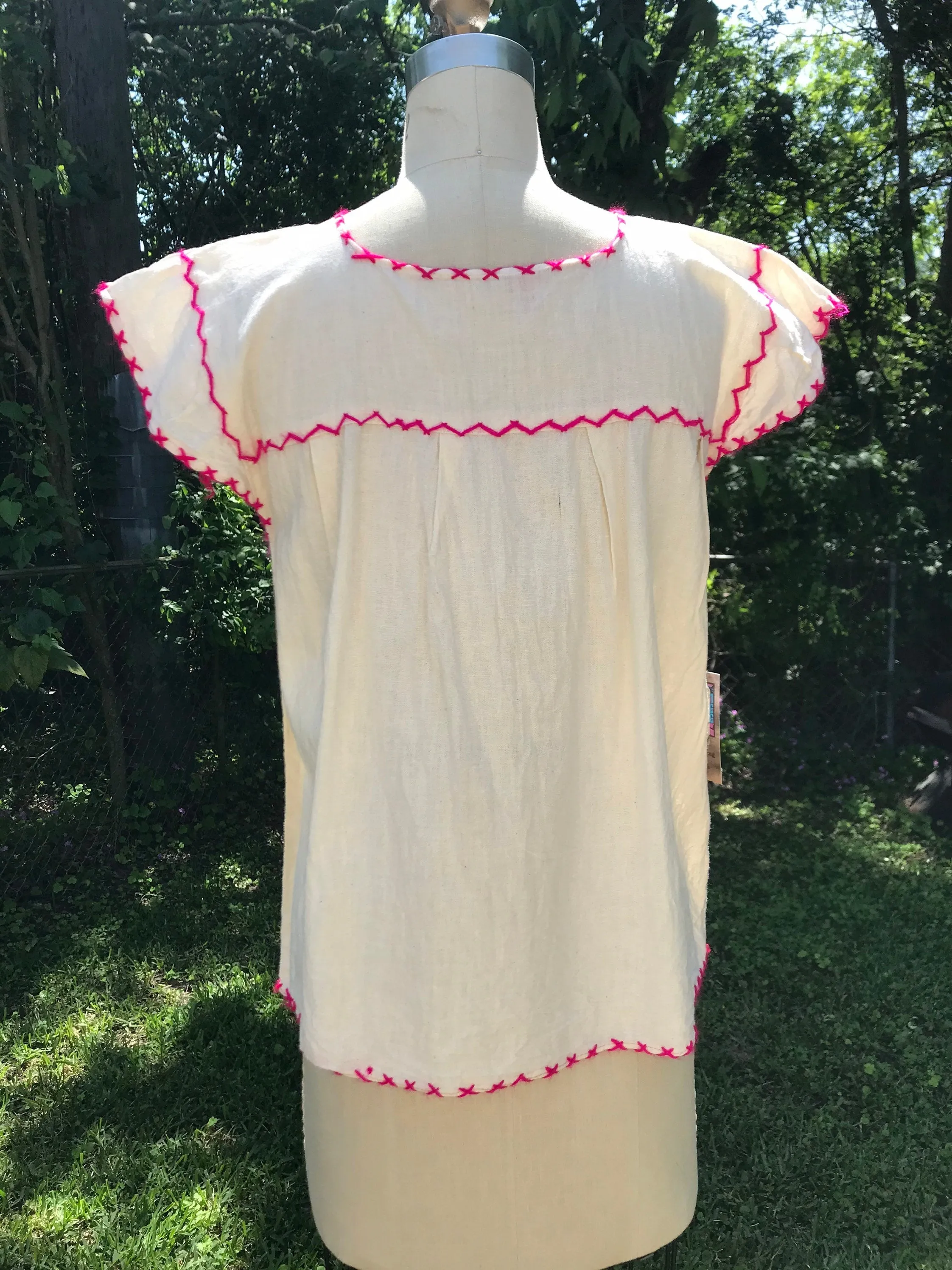 VTG 70s | Mexican Hippie Boho Cotton Boho Embroidered Blouse | Size S/M