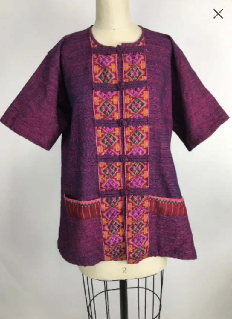 VTG Vintage 70s Purple Ethnic African Hippie Boho Festival Tunic Dashiki Shirt Top Blouse | M