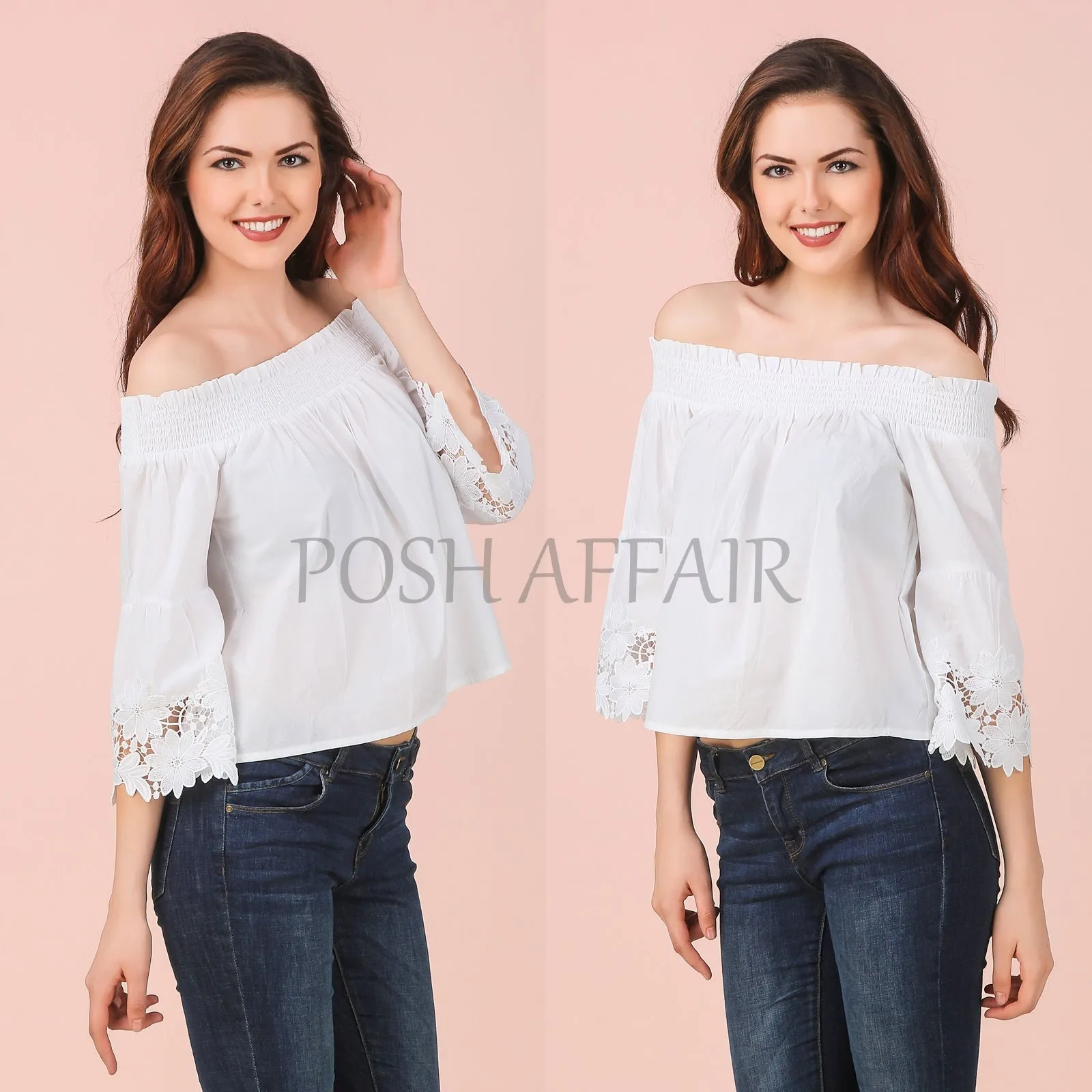 White Cutwork Off Shoulder Top