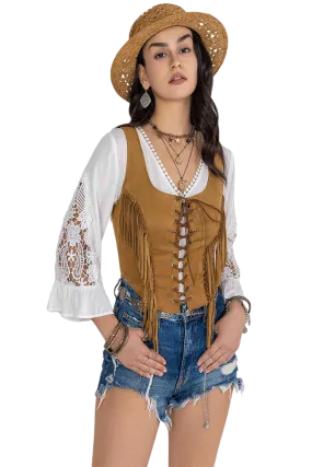 Women Fringe Lace-Up Vest