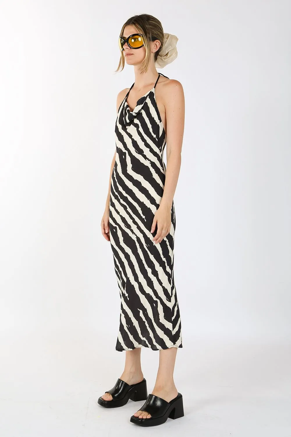 Zebra Print Linen Maxi Dress